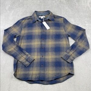 NEW Outerknown S 100% Organic Cotton Blue and Tan Plaid Men's Shirt
